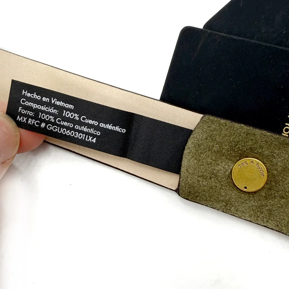 Rag & Bone Small Audrey Belt Olive Green Suede Gold Buckle Womens Sz XS